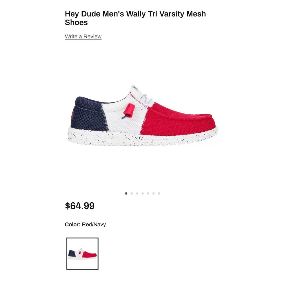 Hey Dude Wally Tri Varsity Mesh Red White Blue Men’s 7 Women’s 9 America